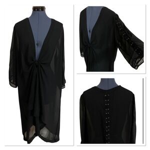 Torrid Black Sheer Lace Up Sleeve Kimono Duster Whimsigoth Fairy Grunge Beach L